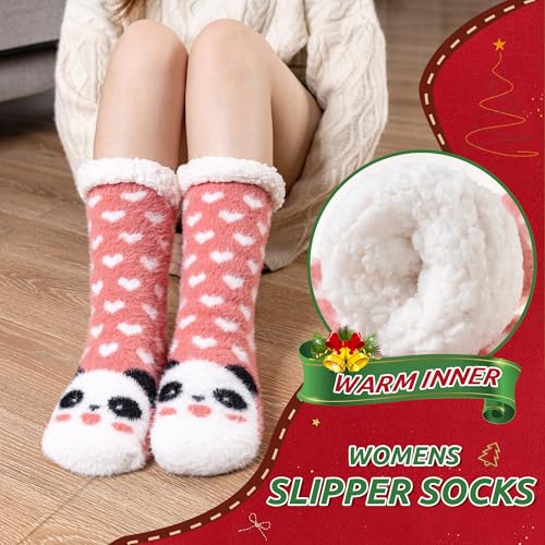 Image of WEVIAS Womens Slipper Fuzzy Socks Winter Thermal Cozy Warm Fleece Lined Non Slip Fluffy Thick Soft Sleep Cabin Socks With Grips