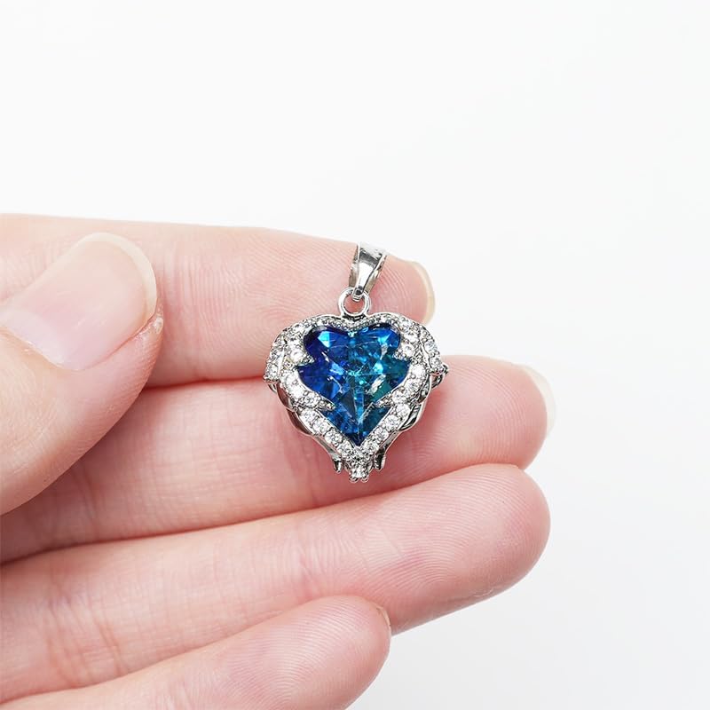 1 x 0.75 Inch Heart of Ocean Copper Cubic Zirconia Melon Clasp Pendant - Image 3