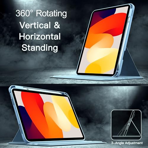 Image of TGK Rotating Case for Redmi Pad SE 11 inch with Pencil Holder 360 Degree Rotation Protective Trifold Stand Cover Clear Back (Sky Blue)