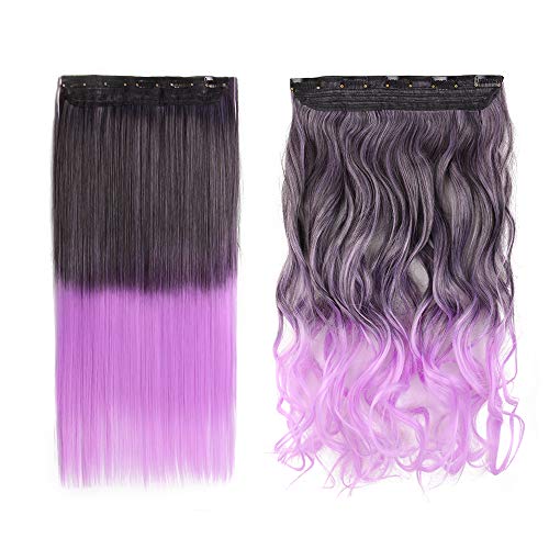 Alileader 襟足ウィッグ セミロンッグヘアエクステンションウェーブ レディスーハーフウィッグ ワンタッチエクステンションクリップ グラデーション日常付け毛 ロンッグヘアピース