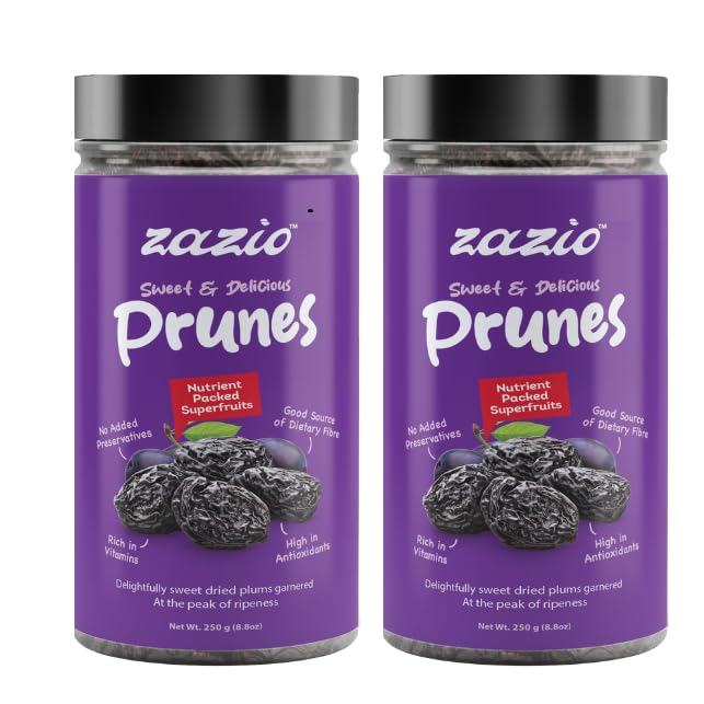 Image of Zazio Dried Prunes | RICH, SWEET & NATURALLY WHOLESOME PLUMS | Antioxidant Rich, Super Food, Dried Prunes, Pitted Prune | 250gm (Pack of 2)