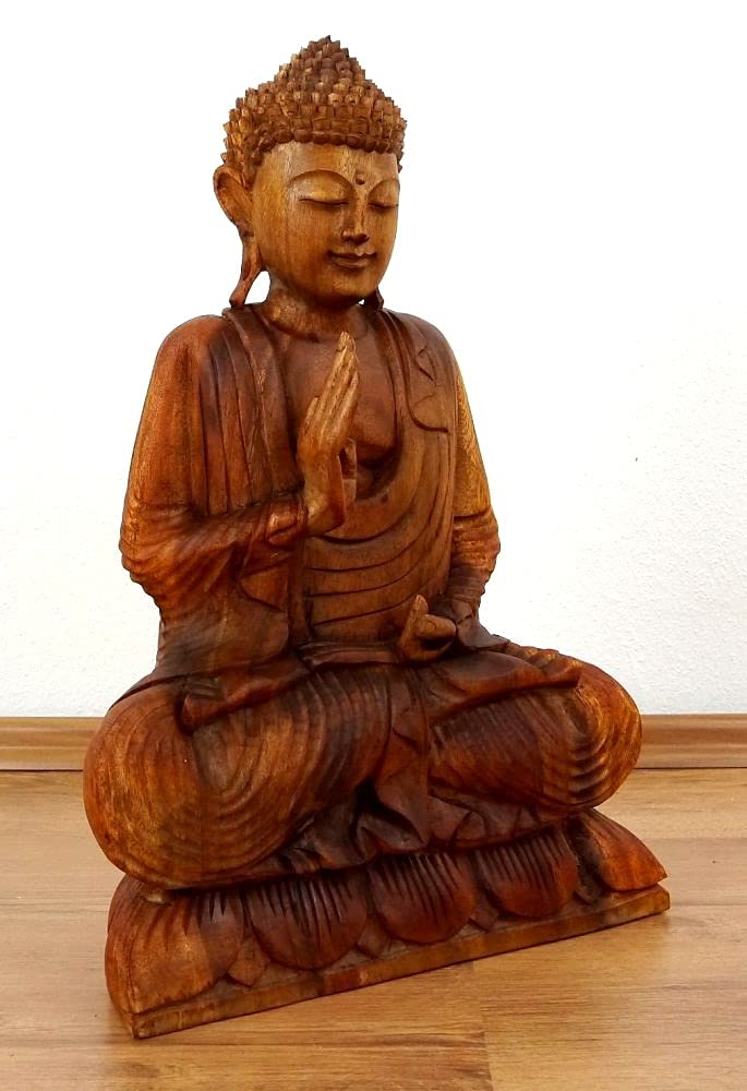 livasia Bouddha en Bois de Bali, Statue bouddhique, Sculpture en Bois Massif, Durable et Fait Main (50 cm)