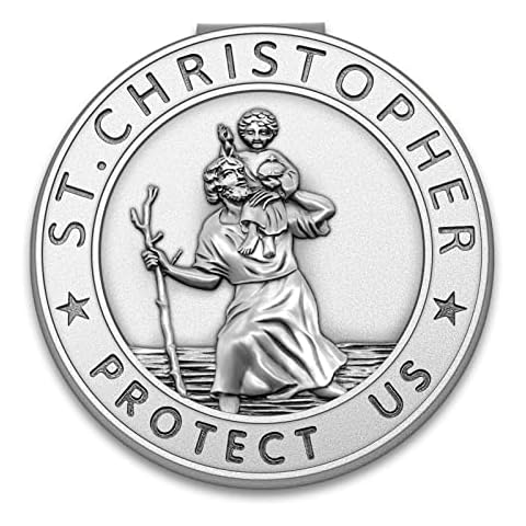 St Christopher Medal Car Saint Christopher Visor Clip Auto Visor Accessories Bless Driving Safety Religious Gift for Parent, Family, Friend, Teens, New and Old Driver (Silver) Cover