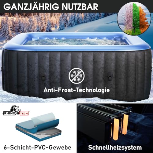 Whirlpool aufblasbar BRAST MSpa Tekapo für 6 Personen 185x185cm In-Outdoor Pool 132 Massagedüsen Energiespar-Timer Heizung Aufblasfunktion per Knopfdruck Bubble Spa Wellness Massage