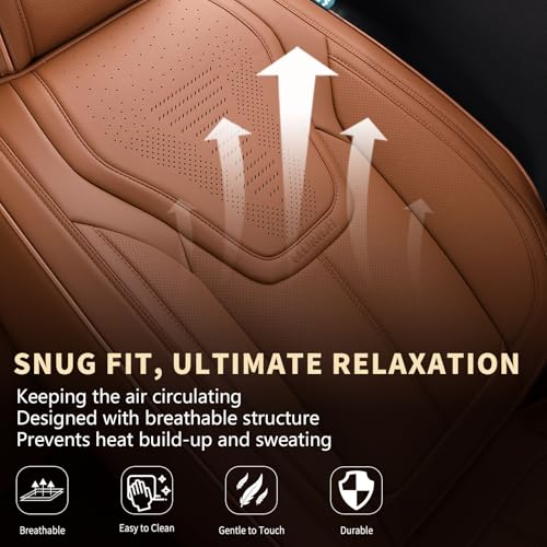 Image of FLORICH Car Seat Covers Front Seats, Luxury Waterproof Faux Leather Seat Covers Cushion, Car Seat Protectors Universal Fit for Most 5 Seats Vehicles - Brown