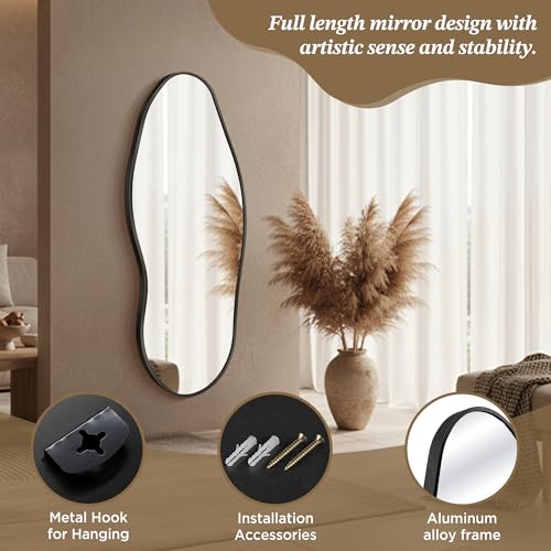 Image of Dorlicecass Mirror Full Length - Irregular Full Body Wall Mirror Hanging 55 inchx 23 inch Asymmetrical Aviation Aluminum Alloy Frame Unique for Bedroom, Living Room, Cloakroom, Entryway