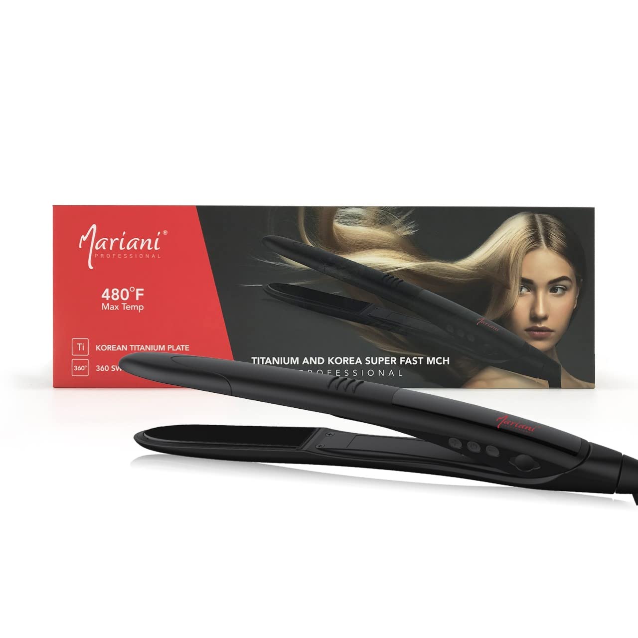 Mariani Professional Hair Iron Black 480*F HS-1009 | Hair Straightener | Fast Heating, Anti-Frizz Technology, Salon Grade, Dual Voltage, Black