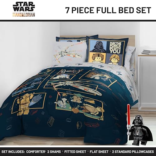 Image of Jay Franco Kids Comforter Set Includes Sheets and Pillow Covers - Soft and Cozy Bed Set for Stylish Room Decor, Official Licensed Bedding, Blue - LEGO, 7 Piece Full