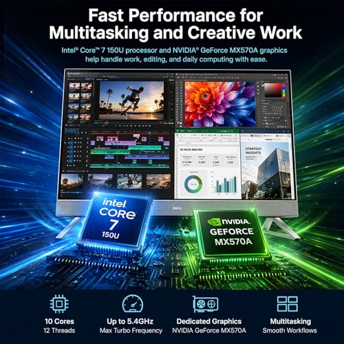 Image of Dell 27 Inch All-in-One Desktop, Intel Core 7 150U, 32GB DDR5 RAM, 1TB SSD, FHD Touch Display, NVIDIA GeForce MX570A, Wi-Fi 6E, Bluetooth 5.3, Windows 11 Pro, for Home Office, Work and Everyday Use