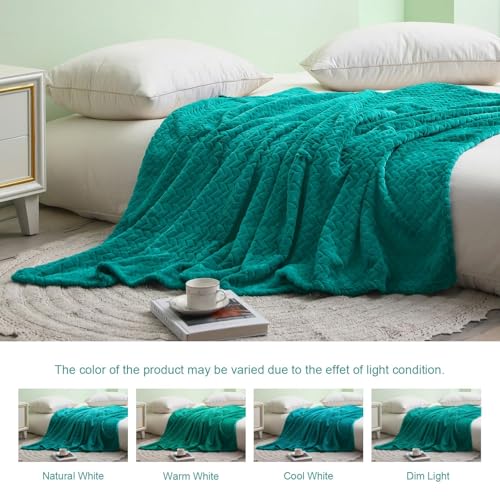 Image of Exclusivo Mezcla Fleece Throw Blanket for Couch and Bed, 50x70 Inches Soft Cozy Jacquard Flannel Blankets, Lightweight Fuzzy Plush Throws for Women, Teal