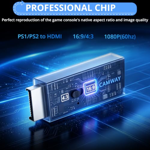 Image of CAMWAY PS1 /PS2 to HDMI Converter,Plug&Play 1080P Adapter,4:3 /16:9 Ratio | Converts AV Signals to HDMI Video Audio for PS2 PS1 Consoles Retro Gaming and TVs /Monitors /Projector,No Setup Required,No Lag