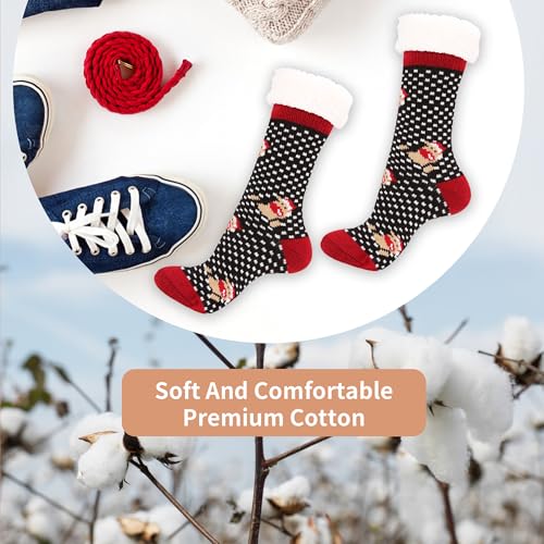 Image of JINBYJIN Fuzzy Socks for Women Cute Cozy Christmas Slipper with Grips Winter Home Sleeping Sherpa Leg Warmer Xmas Cabin Socks