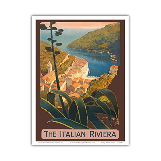 The Italian Riviera - Portofino, Italy - Vintage World Travel Poster by Mario Borgoni c.1920 - Master Art Print - 9in x 12in