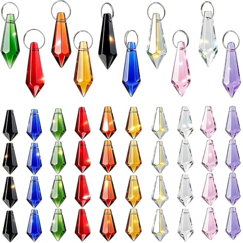 HDCRYSTALGIFTS 50pcs 38mm Crystal Icicle Pendant Chandelier Prisms Drops Lamp Candle Holders Curtain DIY Parts(Multi-Color)