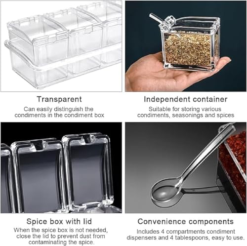 Image of HAMSA Multipurpose Spice Jars For Kitchen, Masala Box, Detachable Container Small Spices Rack, Salt Sugar Pepper Seasonings Jar, small box storage with spoon Acrylic, Masala Dani,Dabba For Kitchen