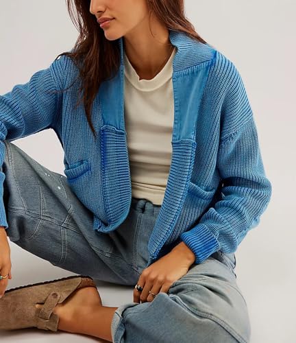 Image of Womens Cropped Cardigan Sweaters Y2k Open Front Cardigans Long Sleeve Oversized Fall Sweater Trendy