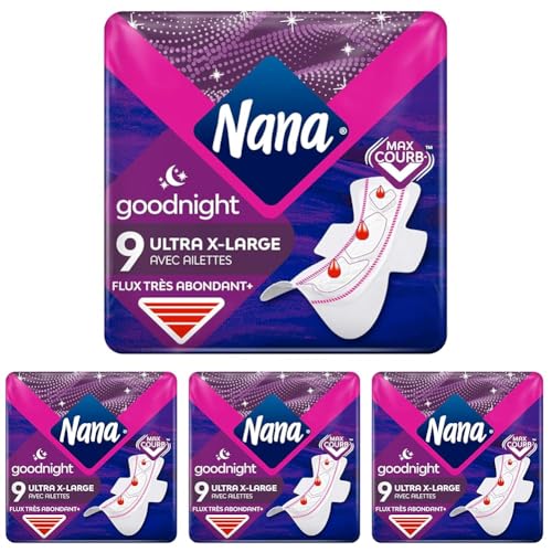 Nana Ultra Goodnight - Toalla higiénica para la noche (Paquete de 4)