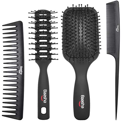 Baasha 4 Pcs Paddle Brush Set, Detangling Brush and Hair Comb Set, Thick Hair Brush Set for Men & Women, No More Tangle Hairbrush Comb Set, Hair Care Gift Set Hair Brush Comb Set