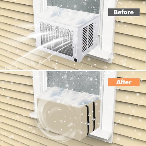 Air Conditioner Covers for Outside for Winter Insulation, 27.5" W x 22.5" D x 18.5" H, Waterproof & Windfroof Window AC Covers for Outside with 3 Layers Insulation - Beige by TOHONFOO - Image 5