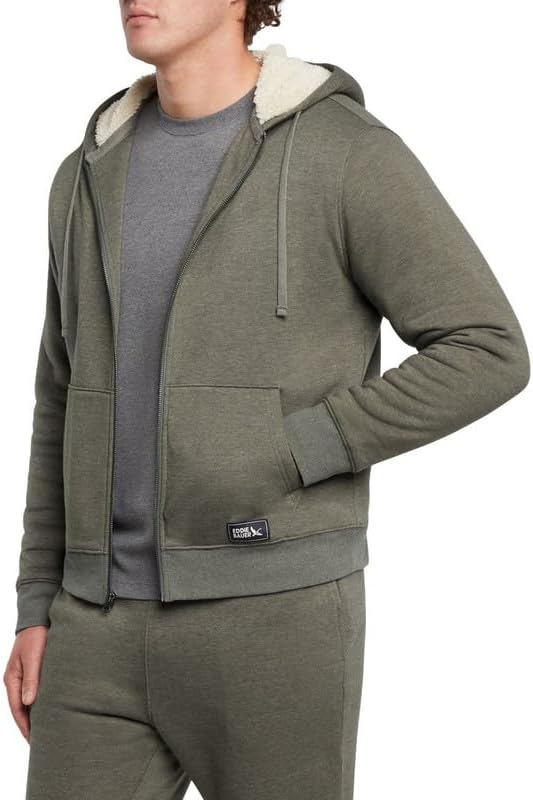 Eddie Bauer Men's Shearling-Lined Full-Zip Hoodie, Heavyweight Fleece, Relaxed Fit (GREEN/MEDIUM)