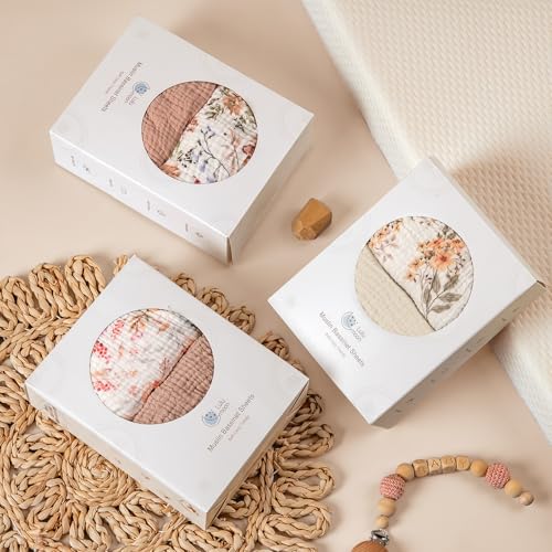 Image of lulumoon Baby Bassinet Sheets Muslin: Cotton Bedside Bassinet Sheets Floral for Girls - Fitted for Bedside Sleeper Mattress