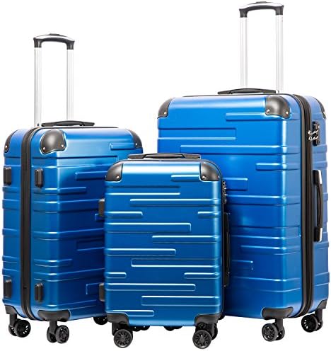 COOLIFE Hard Shell Suitcase with TSA Lock and 4 Spinner Wheels Lightweight Durable (Lake Blue, 3 Pcs Set)