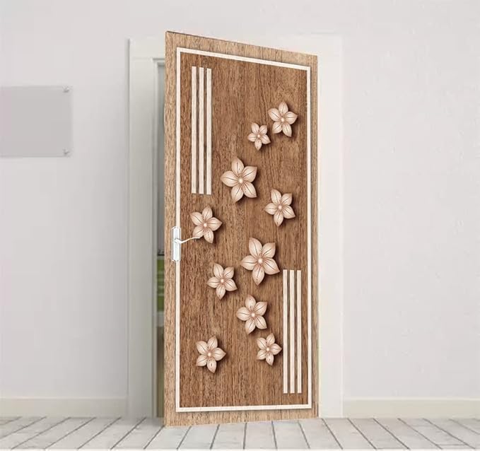 WHITECRAFTS Flowered Design Room Doors | Wallpaper for Door | Self-Adhesive Vinyl Sticker | Peel and Stick Murals for Doors, Almirahs, Tables | Waterproof, (30x78 inch)