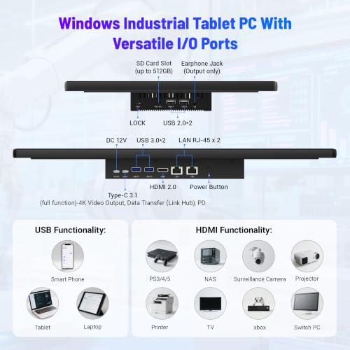Image of 18.5 inch All-in-One Industrial Panel PC Win11 Pro, Fanless Embedded Panel Computer N100 8GB RAM 128GB ROM Touchscreen Tablet, 1920*1080 IPS, HDMI 2.0, Type-C 3.1 for Office /Automation /Kiosk /Bar /Warehouse
