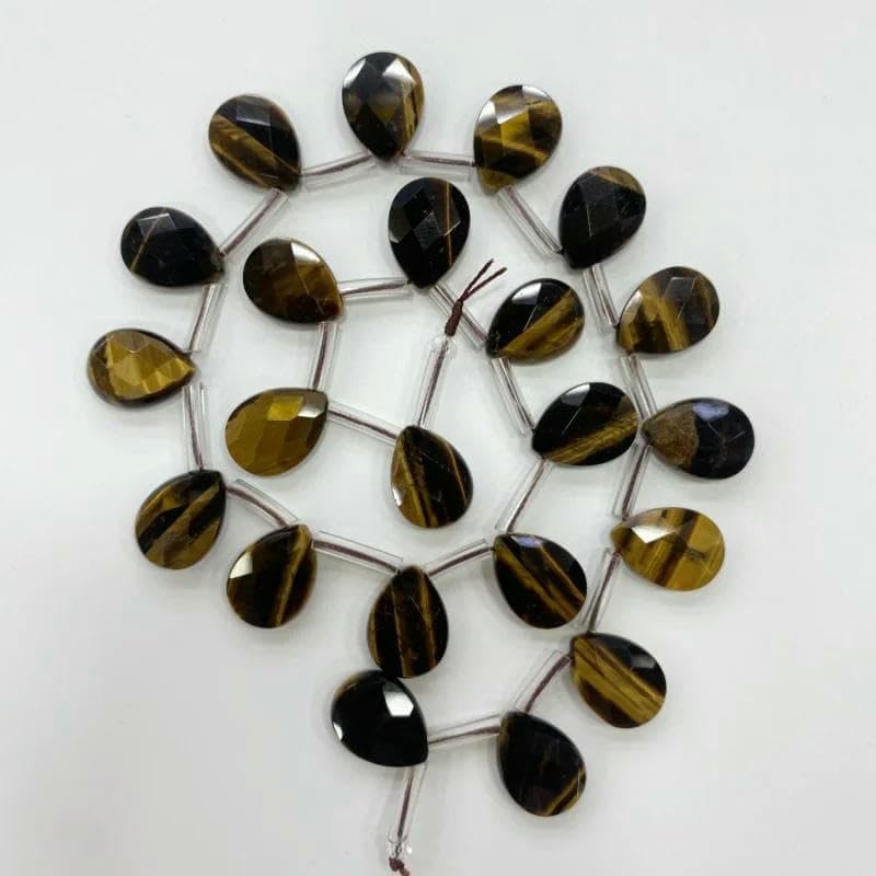 Cuentas sueltas de labradorita, amatista y cuarzo rosa de cristal natural en forma de lágrima de 13 x 18 mm, para collar, pendientes, colgantes y accesorios (4 ojos de tigre, 13 x 18 mm, 22 unidades