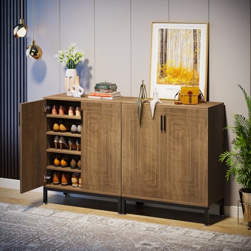 Image of Tribesigns Shoe Cabinet with Doors, 20 Pairs Entryway Shoe Storage Cabinet with Shelves, 5-Tier Modern Free Standing Shoe Racks Storage Organizer for Living Room (Light Brown)