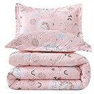JSD Pink Unicorn Kids Comforter Set Twin Size, 2 Piece Girls Rainbow Microfiber Comforter with Pillow Sham, Lightweight All Season Washable