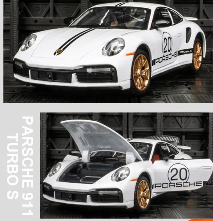 Image of Invite Enterprise Compatible for 1:32 Porsche Carrera 911 Toy Car Model, Diecast Collectible Pull Back Model Car with Sound and Light, Toy Gift Vehicles for Adults Kids Boys Girls【White】