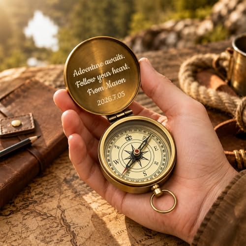 Brújula de latón personalizada portátil con grabado miniatura 4