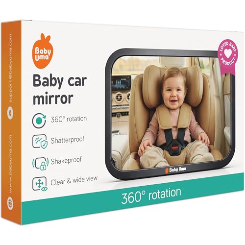 Baby Uma Baby Car Mirror for Back Seat Shatterproof Rear View Mirror Adjustable & Non-Slip Clear Wide View Easy Assembly Newborn Essentials