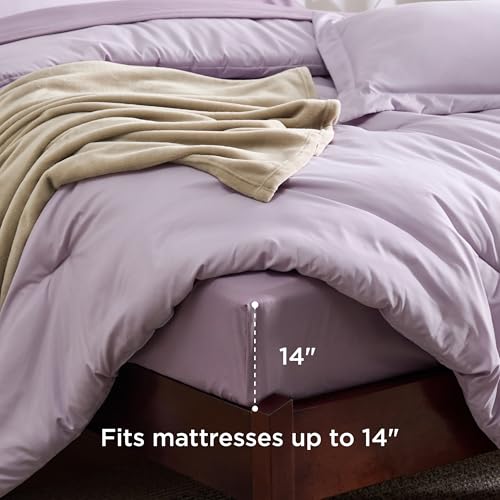 Image of Bedsure Twin Comforter Set Grayish Purple, 6 Pieces Prewashed Twin Size Bed in a Bag with Soft Fleece Bed Blanket, Down Alternative Bedding Set for All Seasons, Sheets, Pillowcase & Sham