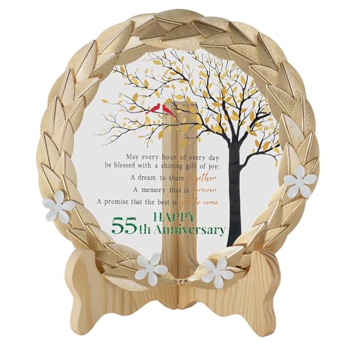 55th Anniversary Wedding Gifts Crystal Plate with Gold Leaf Wreath - 55th Anniversary Wedding Gifts for Parents Couple - 55th Wedding Anniversary Unique Gift Ideas - Cardinal Style