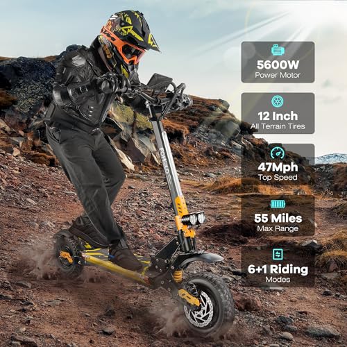 Image of 60V Electric Scooter Adults 5600W Dual Motors Top Speed 47MPH, 60V 21Ah Range 55 Miles, 12 inch All-Terrain Tires Foldable FastScooter with Seat, E-Scooter for Mountains, Off-Road, Road