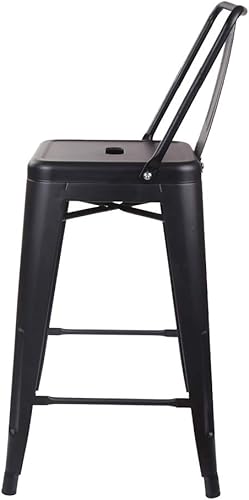 Miniatura 44 de GIA Taburete de metal con respaldo medio de 24 pulgadas de altura de mostrador con asiento de madera oscura, 1 paquete, color negro Negro -,Blanco