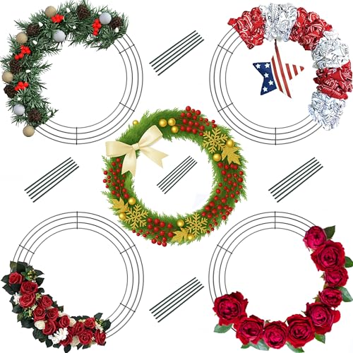 Upstout 5-Pack 12 Inch Wire Wreath Frame Round Metal Wreath Form with Ring Design for DIY Crafts Floral Projects and Home Decor Dark Green Wire Frame for Christmas Holiday & Weddings