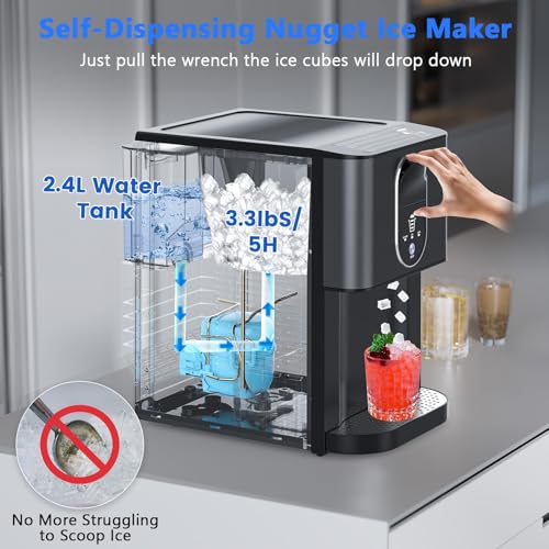 Image of Nugget Ice Makers Countertop, Pebble Ice Maker Machine with Dispenser 44lbs /24H, Soft Chewable Pellet Ice Machine, 3.3lbs Ice Storage, Self-Cleaning Ice Maker for Home /Kitchen /Party /Office, Black