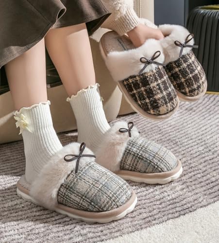 House Slippers Womens Cozy Slip on Warm Classic Vintage Checkered Shoes Indoor Outdoor with Anti-slip sole2
