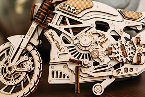 Wood Trick Motorcycle w/Rubber Band Motor Rides up to 16ft - Mechanical Model Kits for Adults - 10x4in - 3D Wooden Puzzles for Adults - Engineering DIY 3D Puzzle Wooden Models - Image 5