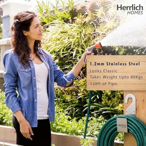 Image of Herrlich Homes Durable Heavy Duty 304 Stainless Steel Garden Pipe Stand | Wall Mounted Watering Hose Holder | Portable Irrigation Hose Hanger | Garden Pipe Holder Hook | Pack of 2 | Steel