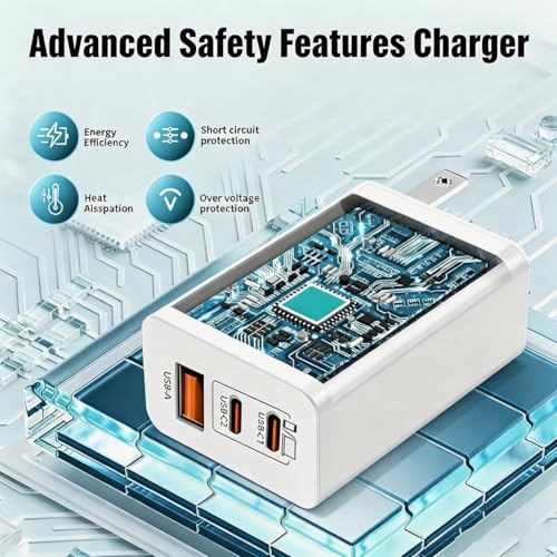 Image of 65W USB C Fast Charger Block and 10ft Type C to C Cable Cord Long,3-Port 100W USB C+USB A Wall Charging Plug Power Adapter for MacBook Pro /Air /iPad /Apple iPhone 17 16 15 Pro Max /Samsung Galaxy S26 S25