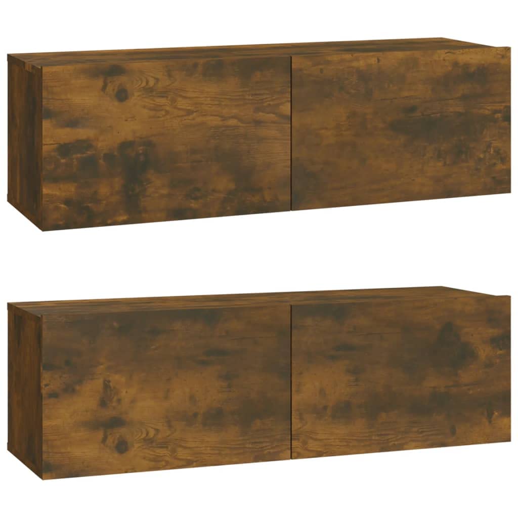 6-TLG. TV-Schrank-Set Räuchereiche Holzwerkstoff, Wandmontage, Modernes Media-Center mit Stauraum, für Wohnzimmer, Schlafzimmer