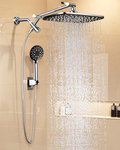 Veken 11.8' Rain Shower Head with Handheld, High Pressure Handheld Shower with Multi Spray Modes, Rainfall Combo with Metal Extension Arm, Detachable Dual Showerhead, Bathroom Decor, Chrome Silver