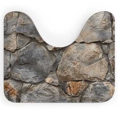 Tappeto da bagno effetto muro in pietra - Tappetino antiscivolo a forma di U, asciugatura rapida, lavabile, super assorbente, 40x50 cm