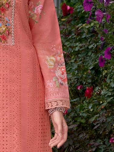 Image of INDO ERA Women's Straight Pure Cotton Floral Embroidered Kurta & Pant with Dupatta Set (IEOUT10718)