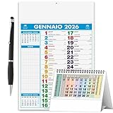 Calendario 2026 da muro olandese 12 mesi, formato grande (47cm x 28.8cm) Multicolore Note, Spazio note giornaliera_omaggio Calendario da tavolo 2026 + omaggio penna touch screen