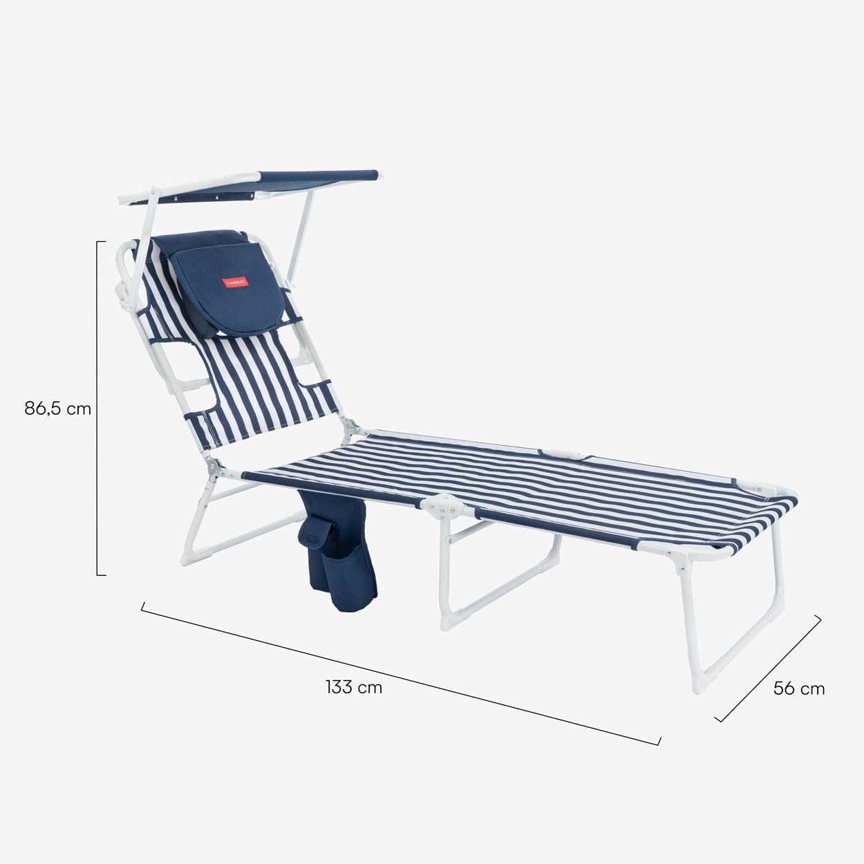 Flamingueo Krzesło plażowe, składany leżak, 5 pozycji, regulowany parasol UPF 50+, otwór na głowę i ramię, ergonomiczna poduszka - aluminium i poliester, niebieski